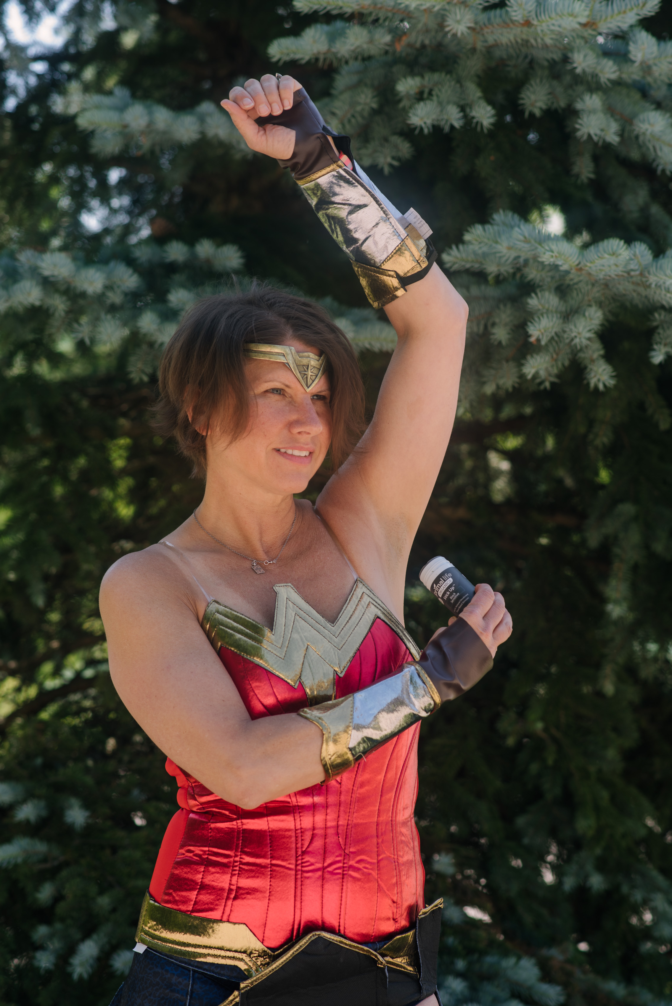 Trina Felber as Wonder Woman with Stick Up Natural Deodorant from Primal Life Organics